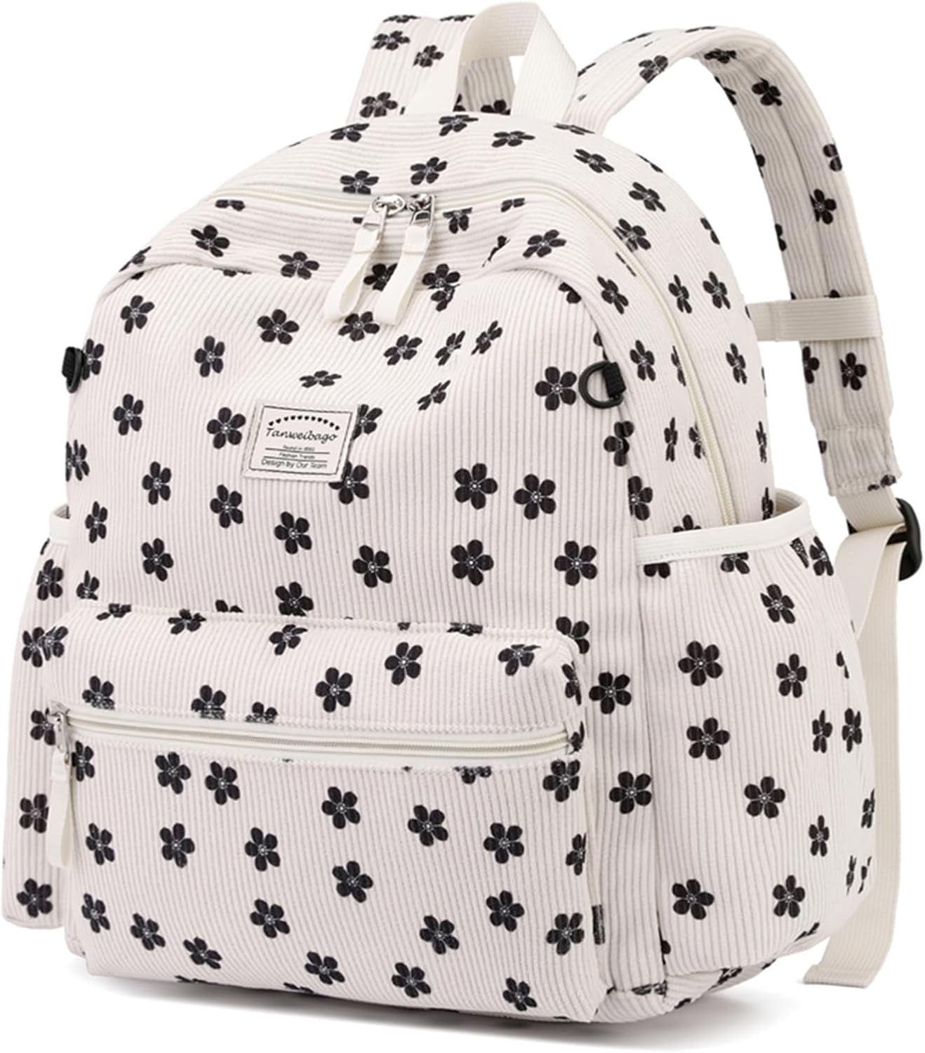 Corduroy Kids Backpack for Boys Girls 2-5 Toddler Backpacks for Primary Elementary Kindergarten (Flower Black, Small (13.7" H Fit A4 Folder))