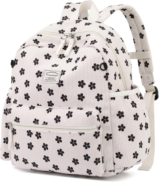 Corduroy Kids Backpack for Boys Girls 2-5 Toddler Backpacks for Primary Elementary Kindergarten (Flower Black, Small (13.7" H Fit A4 Folder))