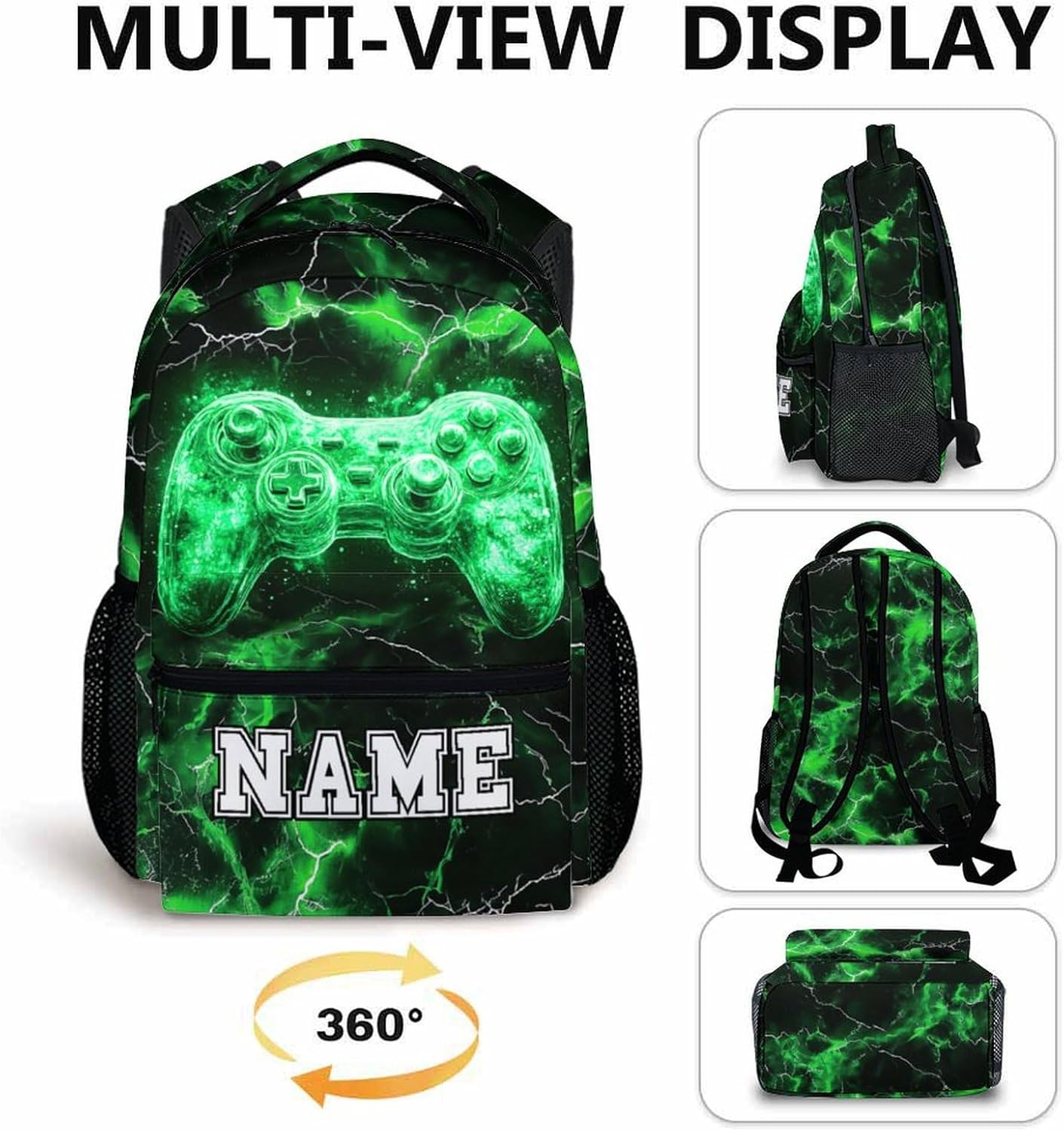 Kids Backpack, Custom Game Bookbag for Boys 3-8, Boys Gift, 17 Inch Green Casual Backpacks for School Preschool Elementary Kindergarten