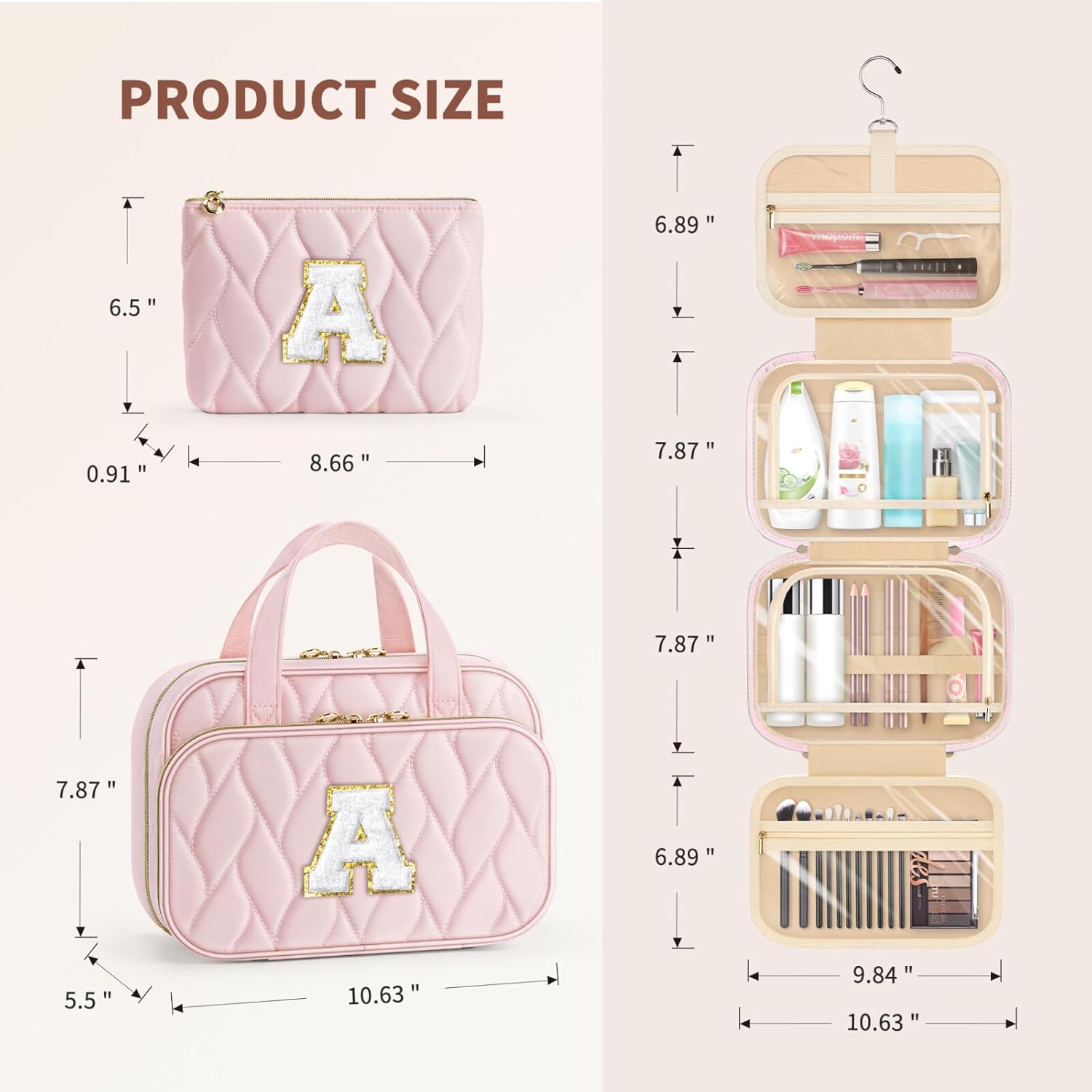 YOOLIFE Kids Toiletry Bag Initial Makeup Bag for Teen Girls - Birthday Gifts for 7 8 9 10 11 12 13