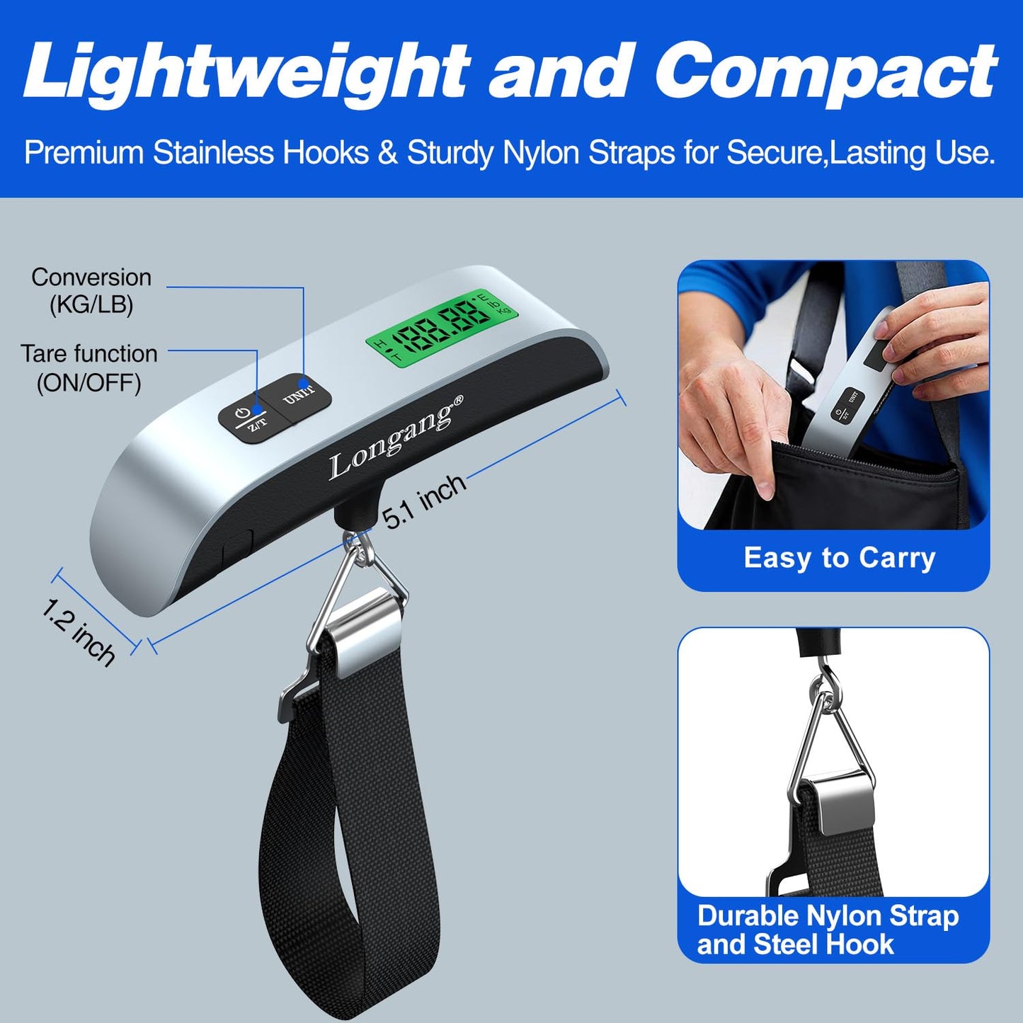 Digital Hanging Luggage Scale with Backlit for Travel, Portable Handheld Suitcase Weight Scale with