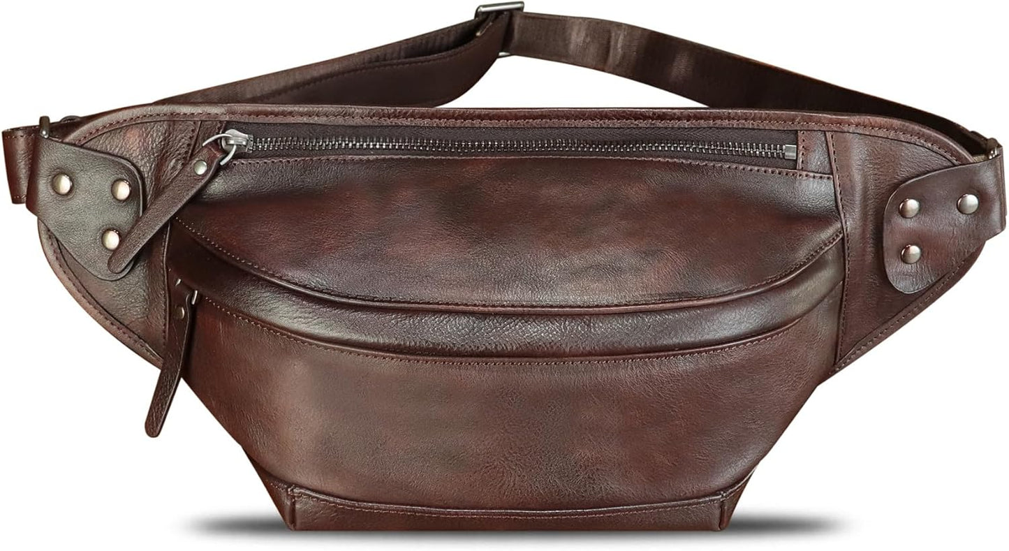 Genuine Leather Fanny Packs for Men and Women Hip Waist Bag Real Leather Fanny Sling Bag Crossbody Chest Purse (Coffee)