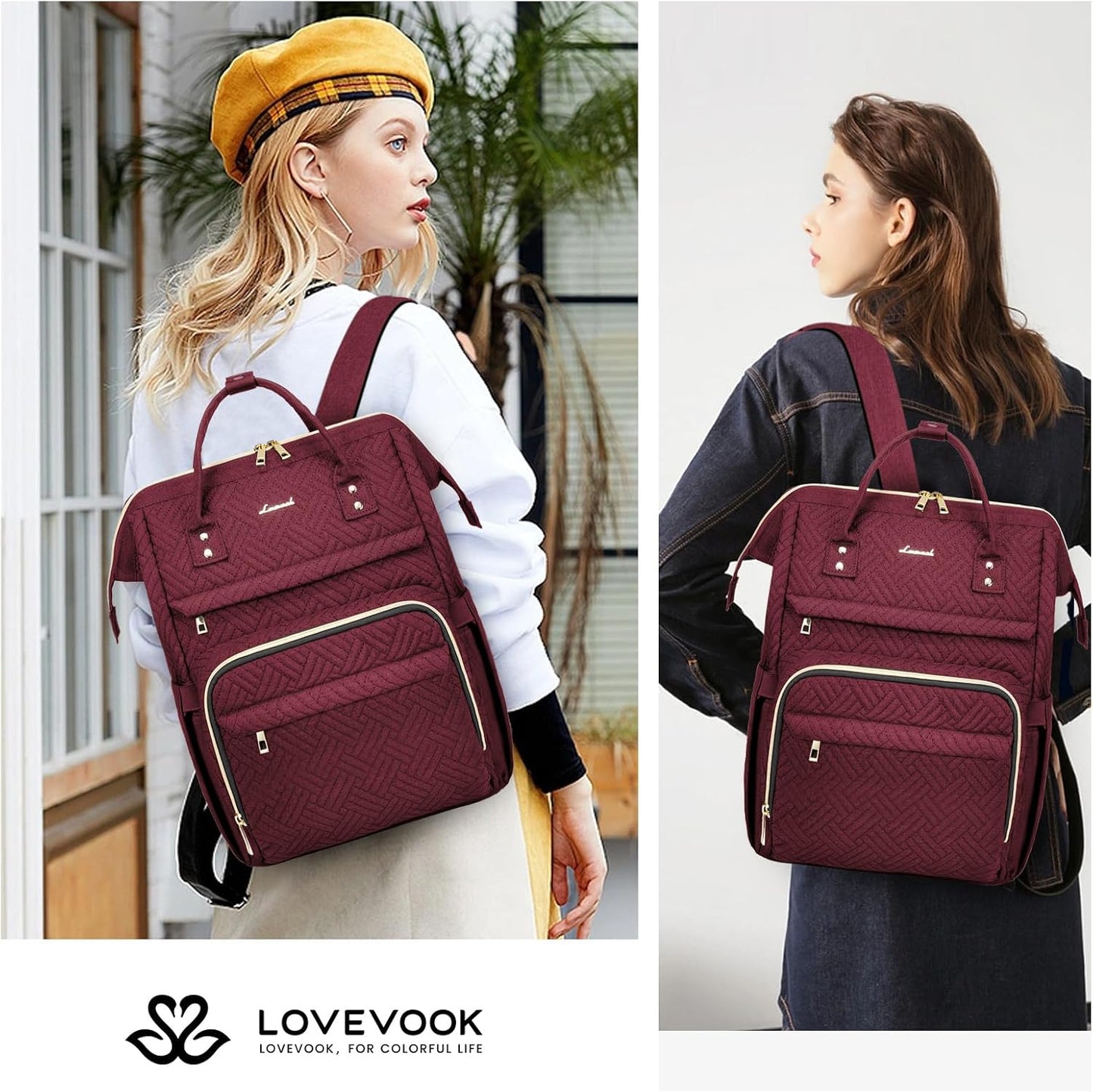 LOVEVOOK Laptop Backpack for Women,18 Inch Professional Womens Travel Backpack Purse Computer Laptop Bag Nurse Teacher Backpack,Waterproof College Work Bags Carry on Back Pack with USB Port,Wine Red