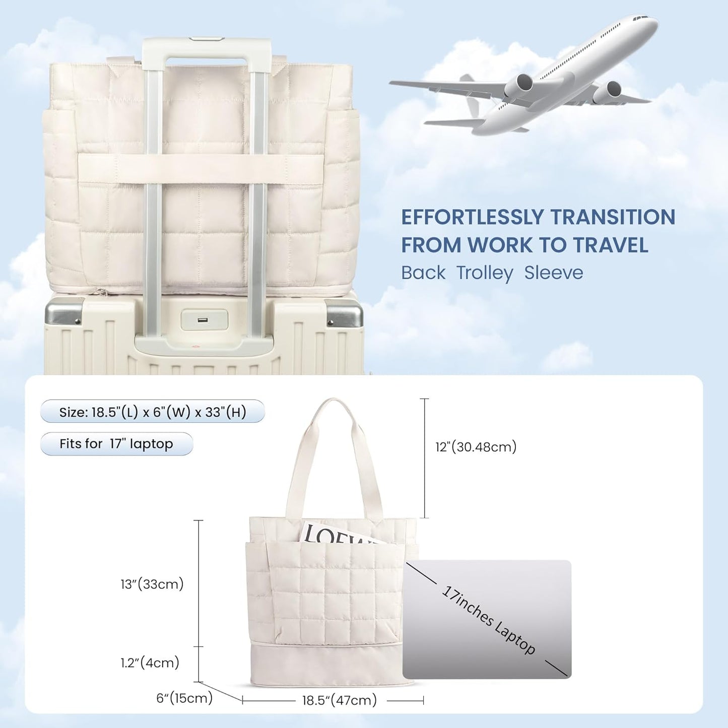 befen Laptop Tote Bag for Women Work, Travel Tote Bags Nurse Puffer Quilted Handbags, Lightweight Waterproof Beach Purse