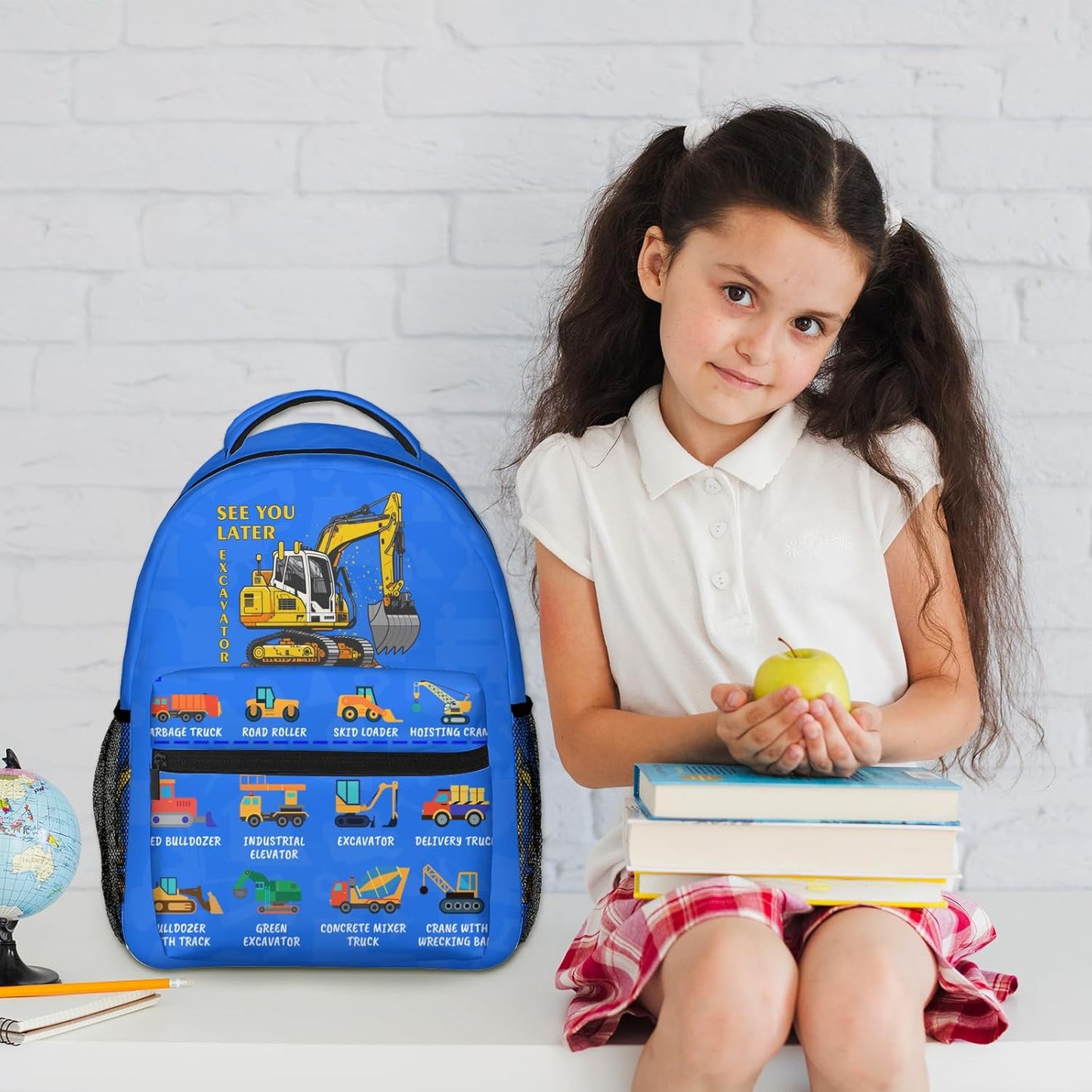 Excavator Kids Backpack for Boys Girls Elementary Schoolbag Kindergarten Bookbags Preschool School Bag Toddler Book Bags Travel Bag Hiking Camping Rucksack Daypack for Students Back to School Gifts