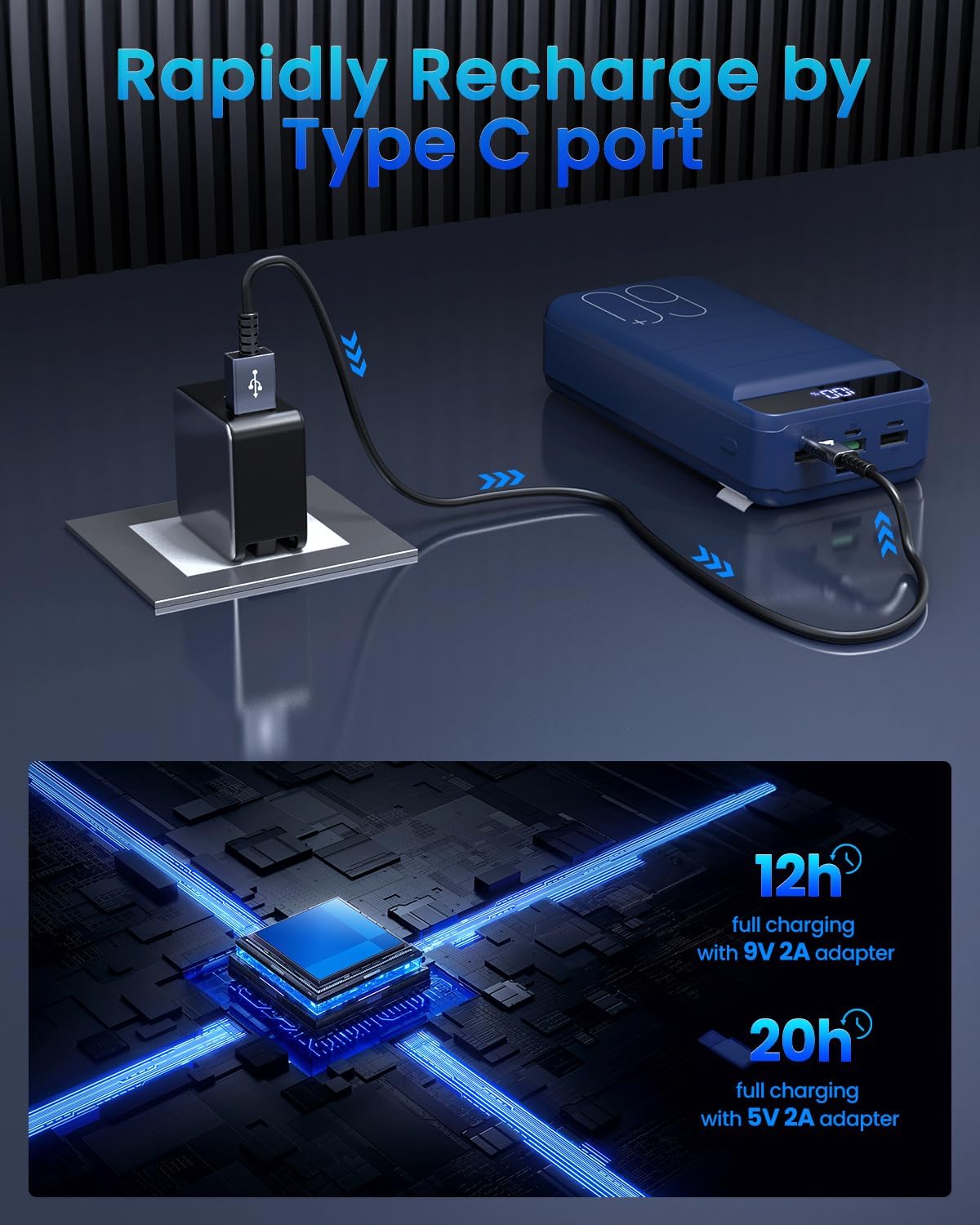 Portable Charger 60000mAh Power Bank - 22.5W Fast Charging Battery Pack USB C with 4 Outputs & 3 Inputs LED Display, Huge Capacity External Cell Phone Charger for iPhone, Samsung, Travel, Camping