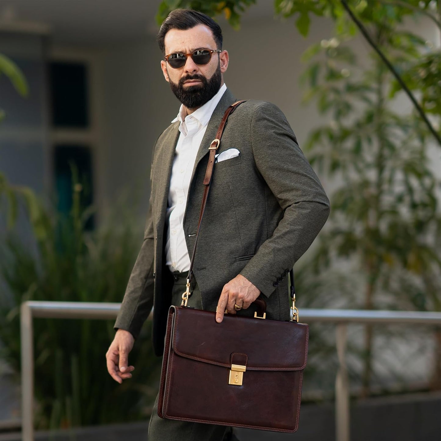 Time Resistance Leather Briefcase - Italian Handmade Leather Laptop Bag - Handbag for Men - Professional Computer Case