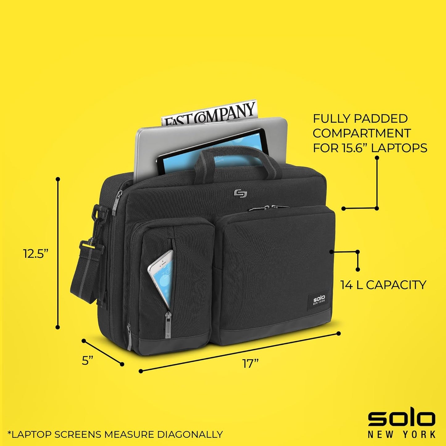 Solo New York Hybrid Briefcase Backpack - Laptop Carrying Bag, Fits 15.6" Computer, Brief for Travel & Work - Duane