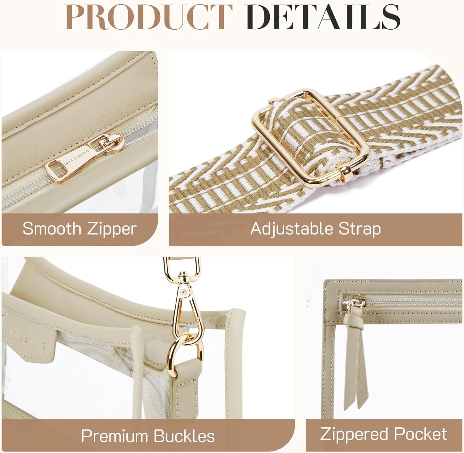 Missnine Clear Crossbody Bags for Women Stadium Approved Clear Purse for Concert Transparent