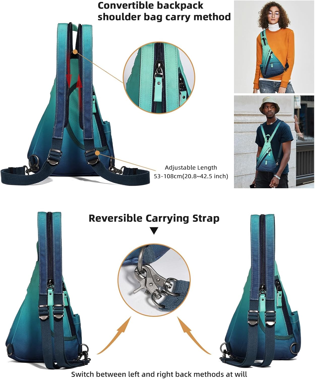 KL928 Sling Bag - Small Crossbody Backpack Shoulder Casual Daypack Rucksack for Men Women