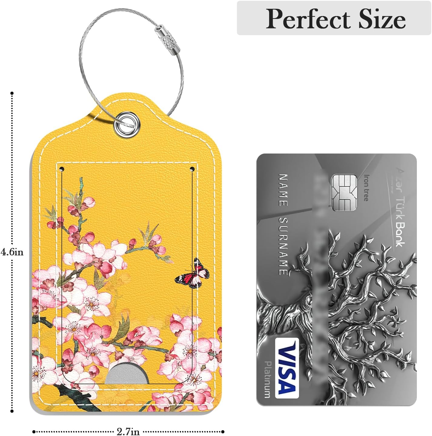 Luggage Tags for Suitcase, 2 Pack PU Leather Travel Cruise Luggage Tag with Privacy Flap, Name ID Label and Metal Loop for Women Men Girls Suitcase Baggage Bag Backpack, Peach Blossom