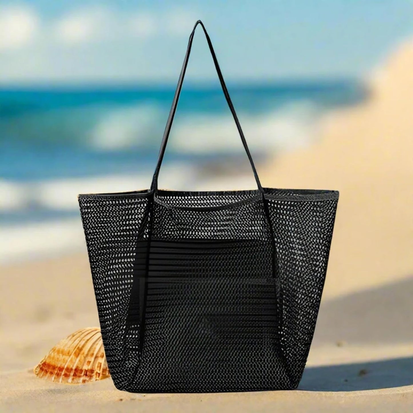 Sohum Living Lightweight Foldable Mesh Tote Bag for Beach & Travel – Large Sandproof Quick-Dry Bag with Durable Handles