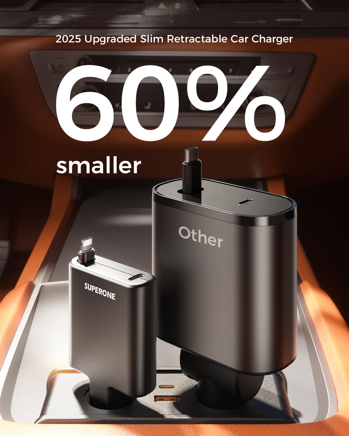 [Ultra Compact] SUPERONE iPhone Retractable Car Charger, Smaller Size Fast Car Charger Adapter with Retractable Apple Cable, Car Chargers for Apple iPhone 14 13 12 11 Pro/XS/XR/Mini/X/iPad/AirPods