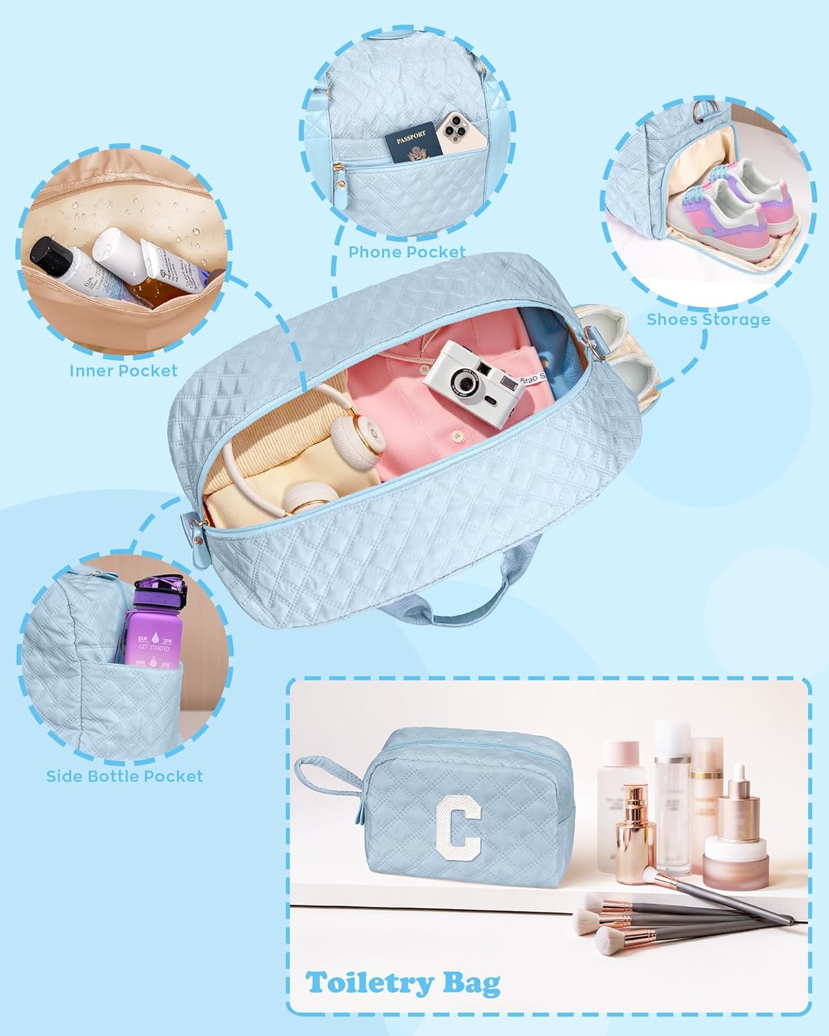 Overnight Bags for Women, Initial Travel Duffel Bag, Sports Gym Bag, Carry On Bag, Monogram Gifts for Girl Friends Female Mom Teacher