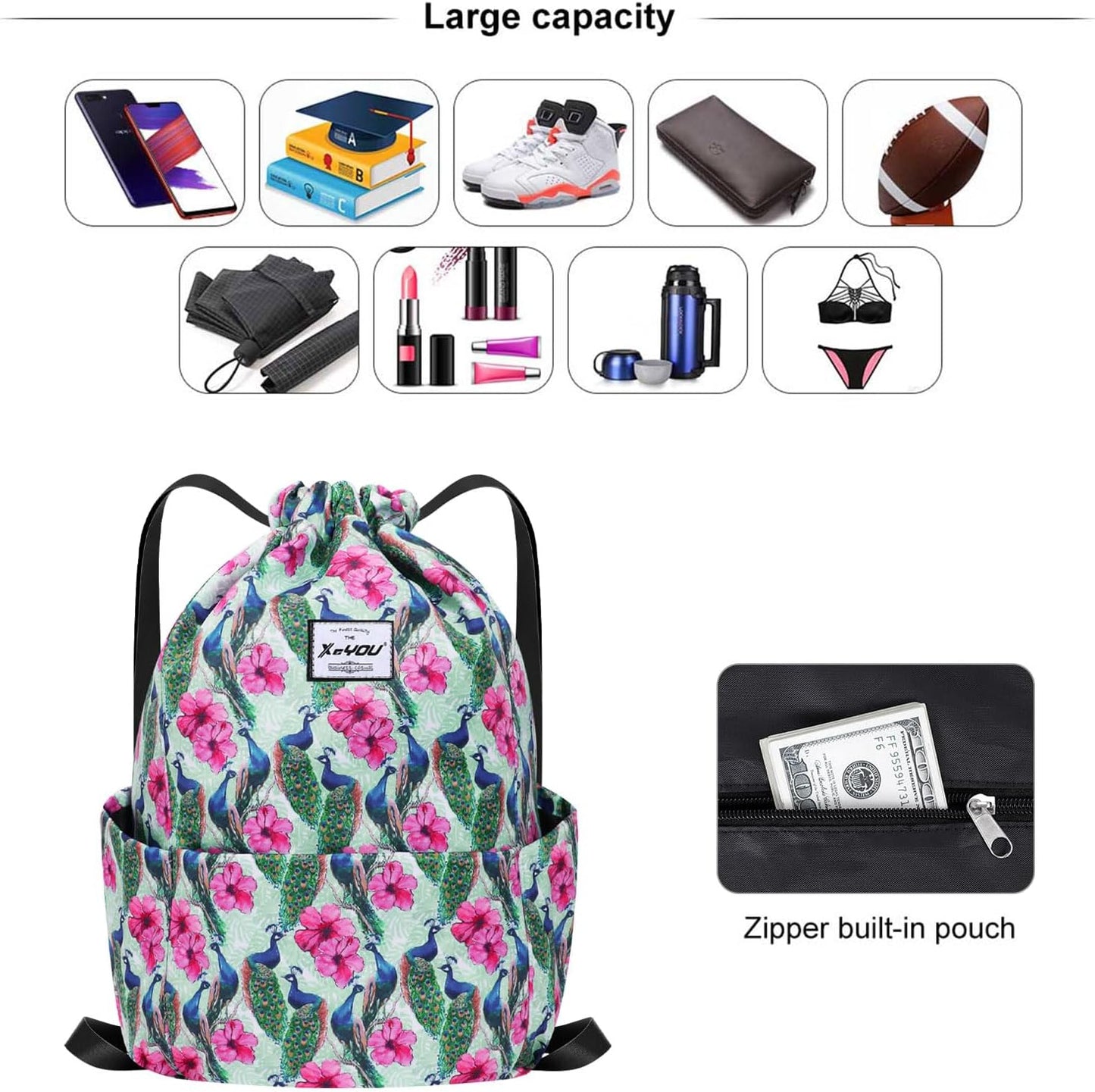 XEYOU Drawstring Sports Backpack Lightweight Gym Yoga Sackpack Shoulder Rucksack Casual Outdoor Daypack for Women and Men