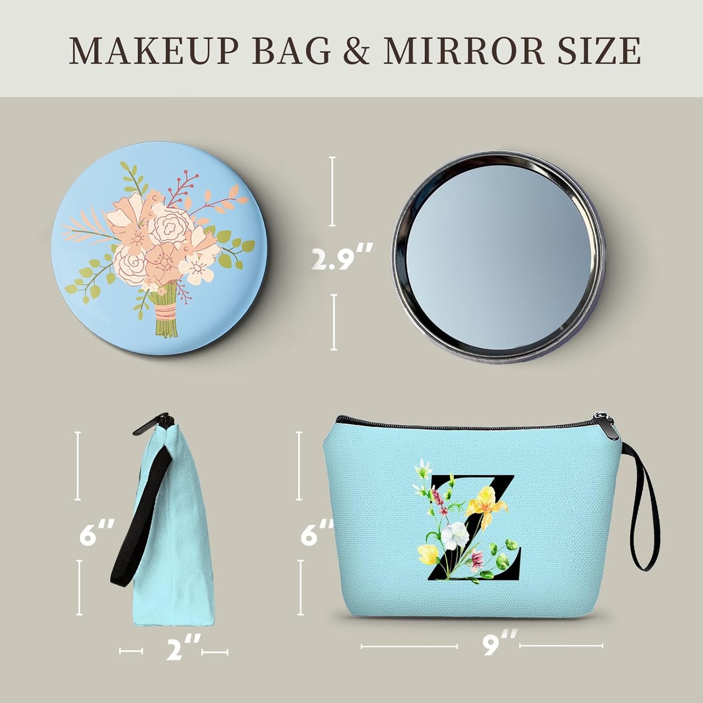 Birthday Friendship Bridesmaid Team Gifts for Employees Women Mom Girl Daughter Teenage Personalized Make up Cosmetic Bag Travel with Mirror Mothers Day Christmas Graduation Z