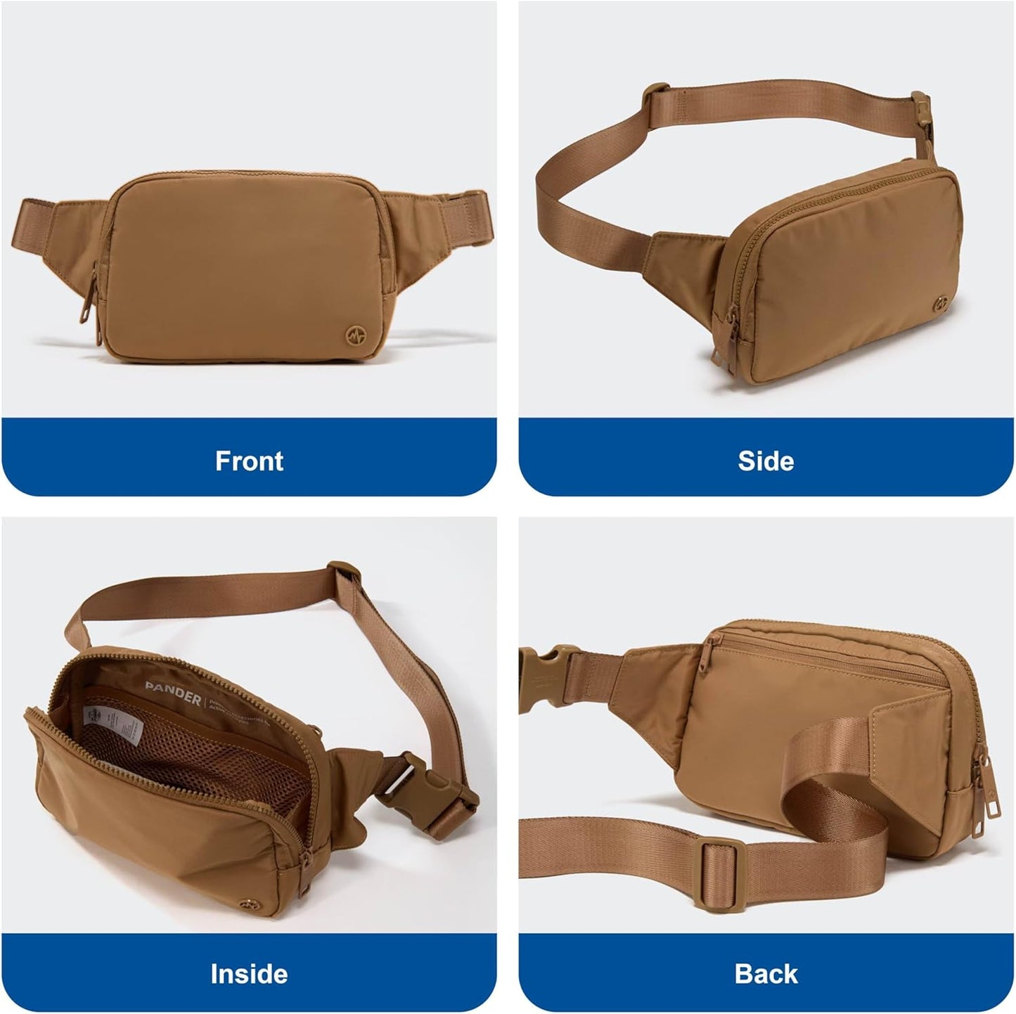 Pander Belt Bag Large 2L, Nylon Fanny Pack Purse for Women and Men with Adjustable Strap