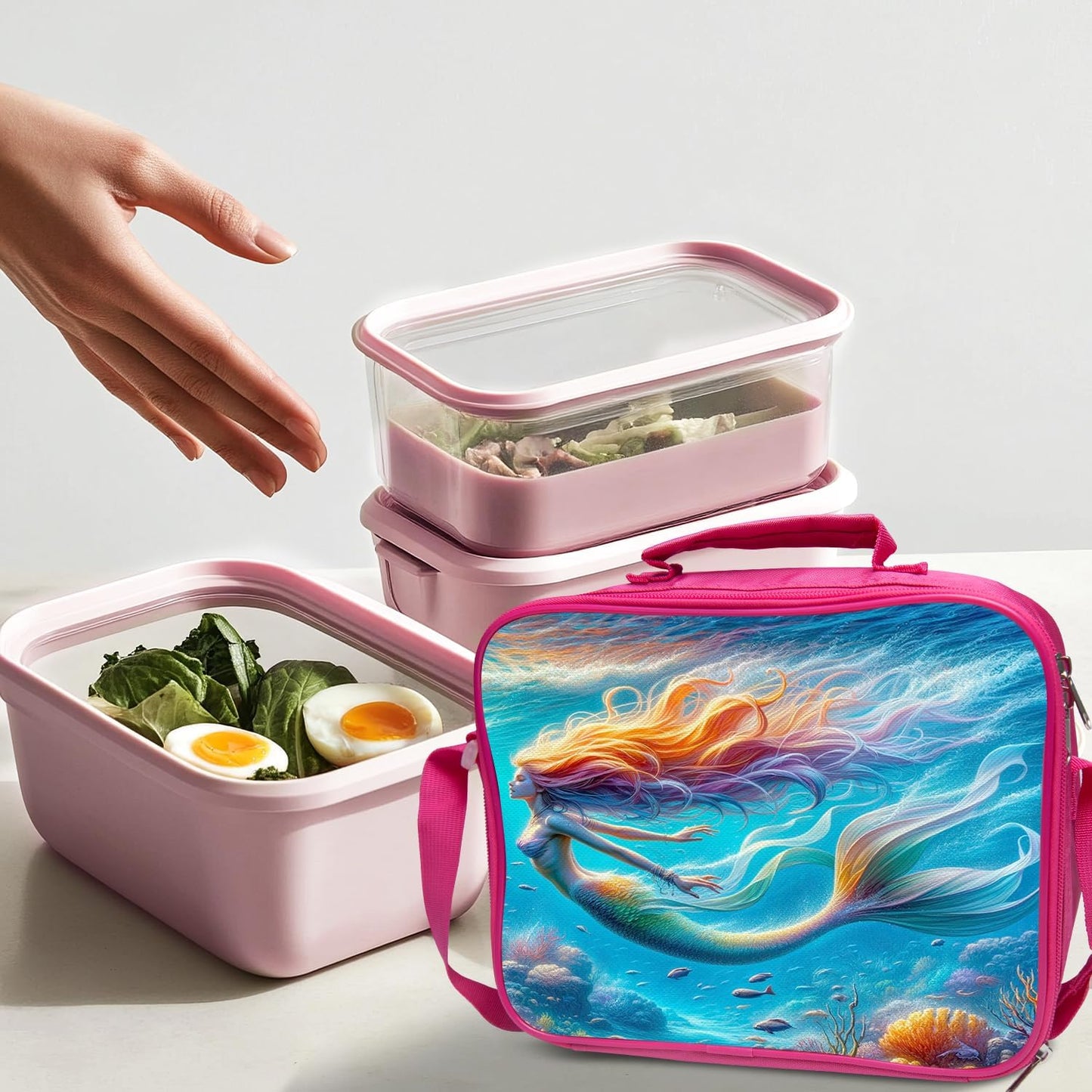Mermaid Backpack School Bag 3PCS Backpack 16 Inch with Lunch Bag Set Lightweight for Teen Boys Girls Kids Elementary Middle School