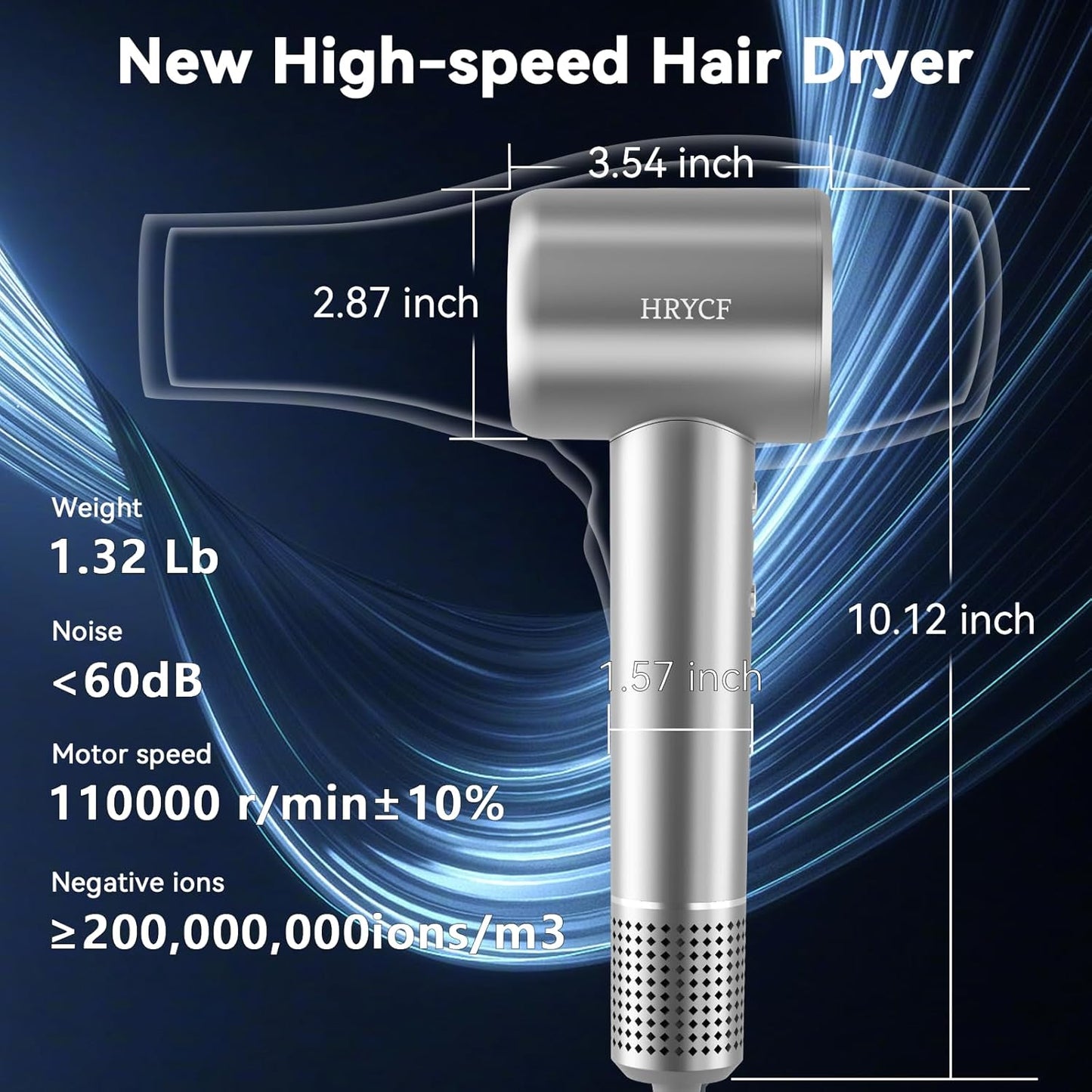 High Speed Hair Blow Dryer｜Professional Salon Grade Air Speed, Negative Ion Hair Care｜Quiet Design｜Suitable for Thick Hair/Styling with Nozzle & Diffuser, Long Motor Lifespan