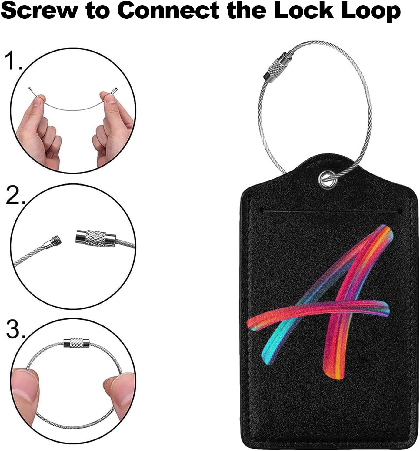 2 Pack Initial Luggage Tags for Suitcase, Colorful Letter Design Cruise Name Bag Tags, Novelty Baggage Identifiers with Full Privacy Cover, Leather ID Label for Women Men Kids Travel, Rainbow Letter A