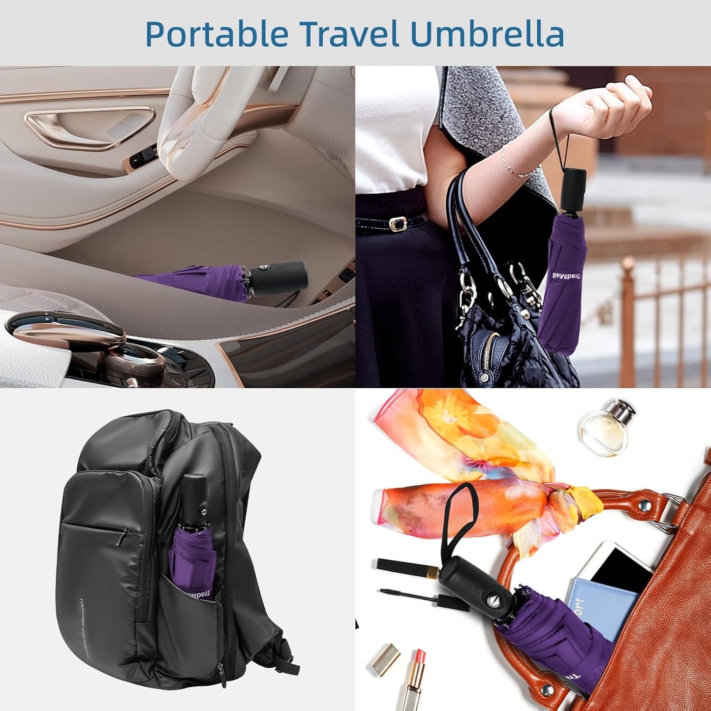 TradMall Travel Umbrella, 42/45 Inches Double Vented Canopy Windproof Automatic Strong Compact Folding Umbrellas for Rain Women and Men