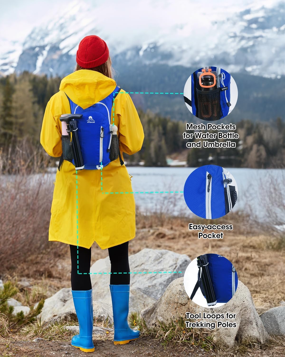 Small Hiking Backpack with Front Phone Holder, Packable Back pack with Chest and Waist Strap, Lightweight Daypack for Women Men