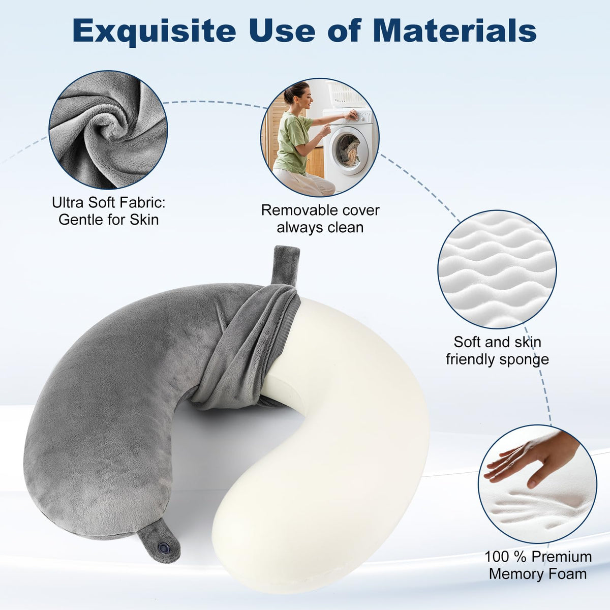 GDEOUP Travel Pillow 100% Pure Comfortable U Shape Memory Foam Pillows Neck and Head Support