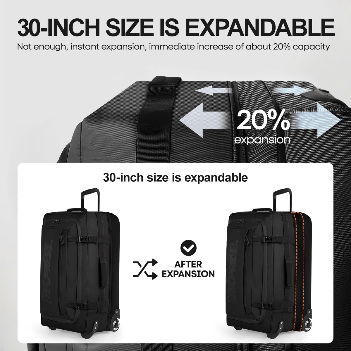 （20''/26''/30''）3-Piece Set,Luggage Sets 3 Piece,Rolling Duffle Bag w/Handle,Carry on Luggage Travel Duffle Bags for Man Women#Black