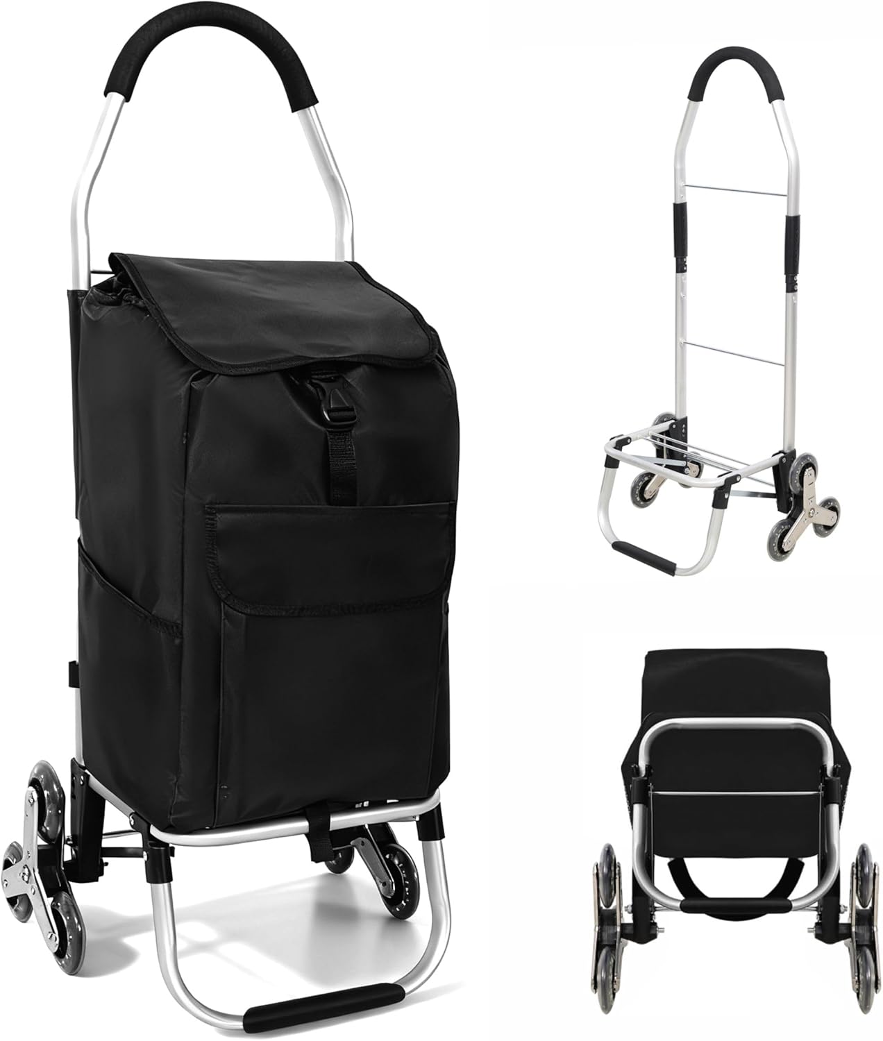 Heavy Duty Foldable Shopping Trolley with Stainless Steel Triangular Wheels Oxford Waterproof Cart