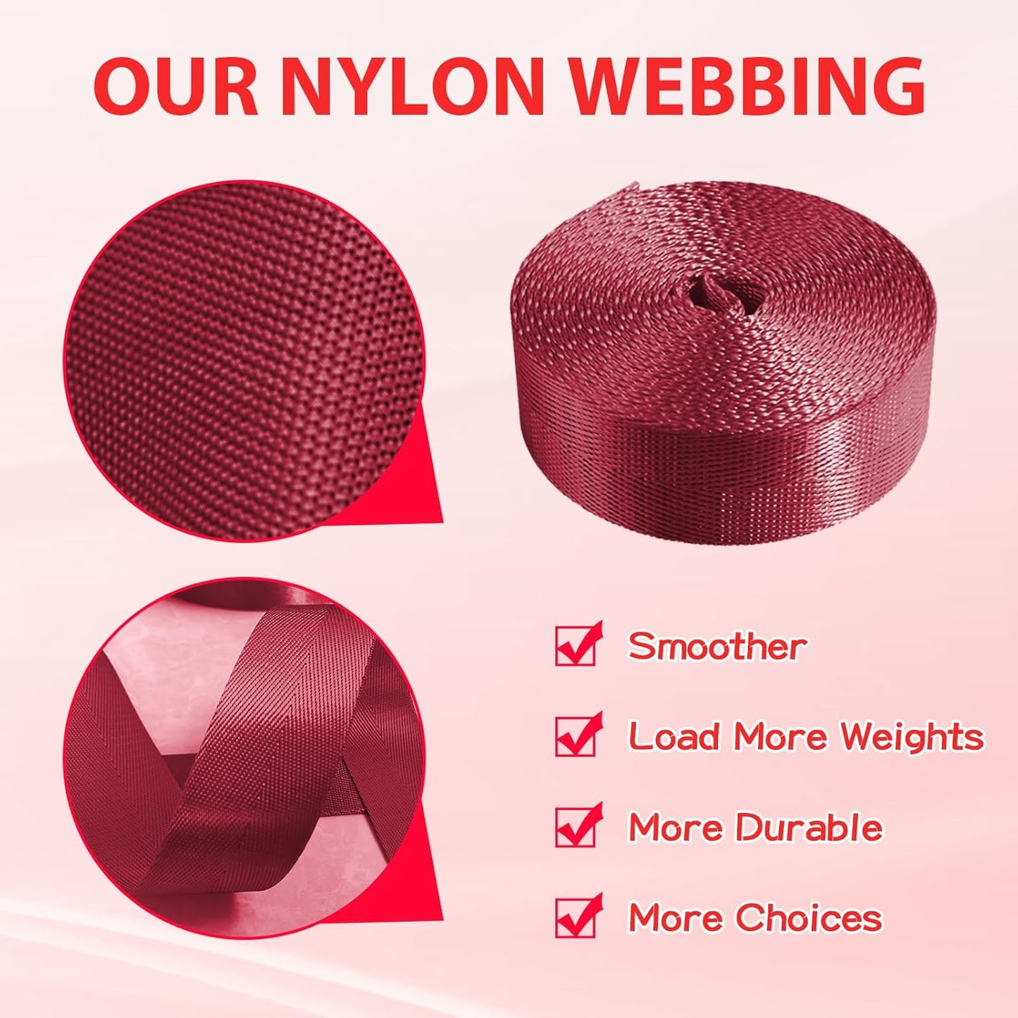 Nylon Webbing 1 inch 1.5 inch 2 inch Nylon Strap Backpack Straps Belt, 10 25 50 3.3 Yards Webbing