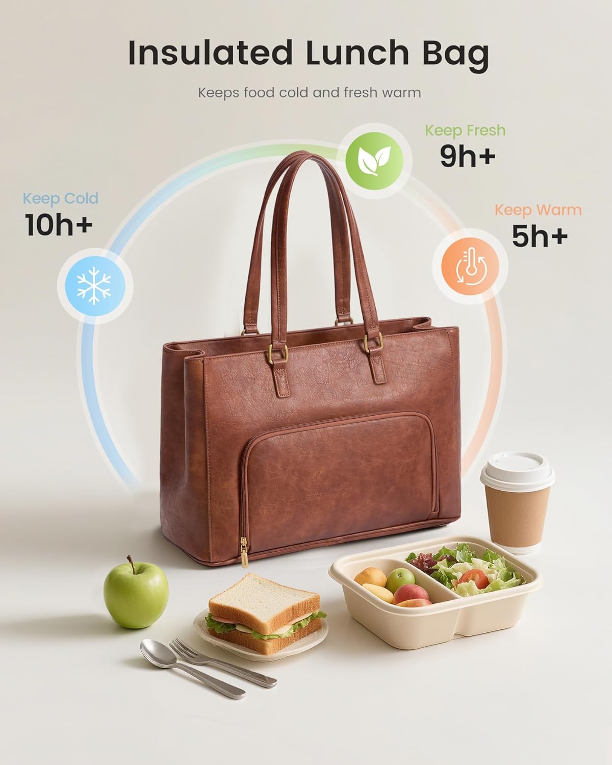 LOVEVOOK Lunch Bag, Tote Bag for Women with Insulated Lunch Compartment, Laptop Work Tote Bag for Teacher, Nurse, Travel, College, Daily,15.6 Inch