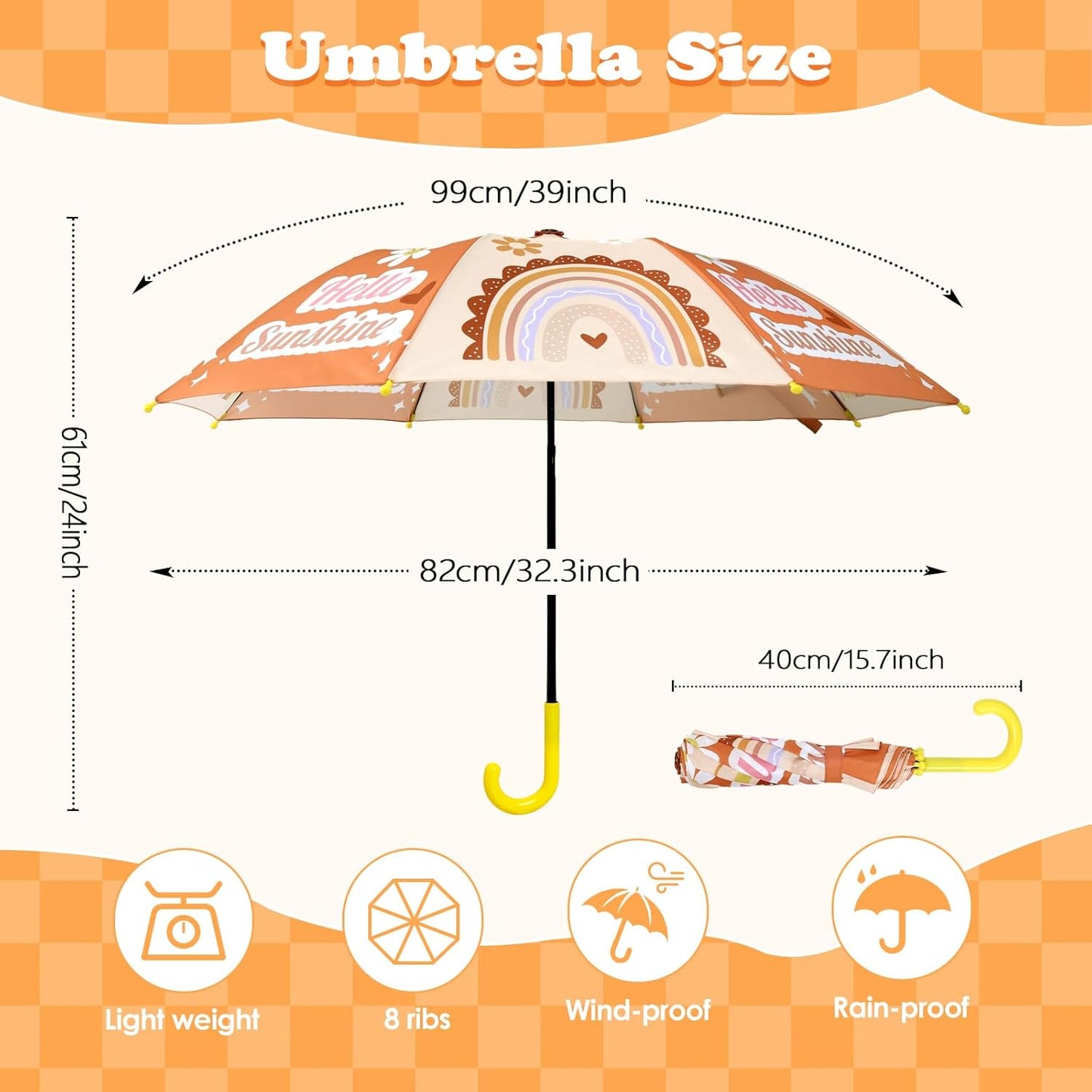 Kids Umbrella, Safety Windproof Umbrella with Easy-Grip Hook Handle for Toddler Girls and Boys