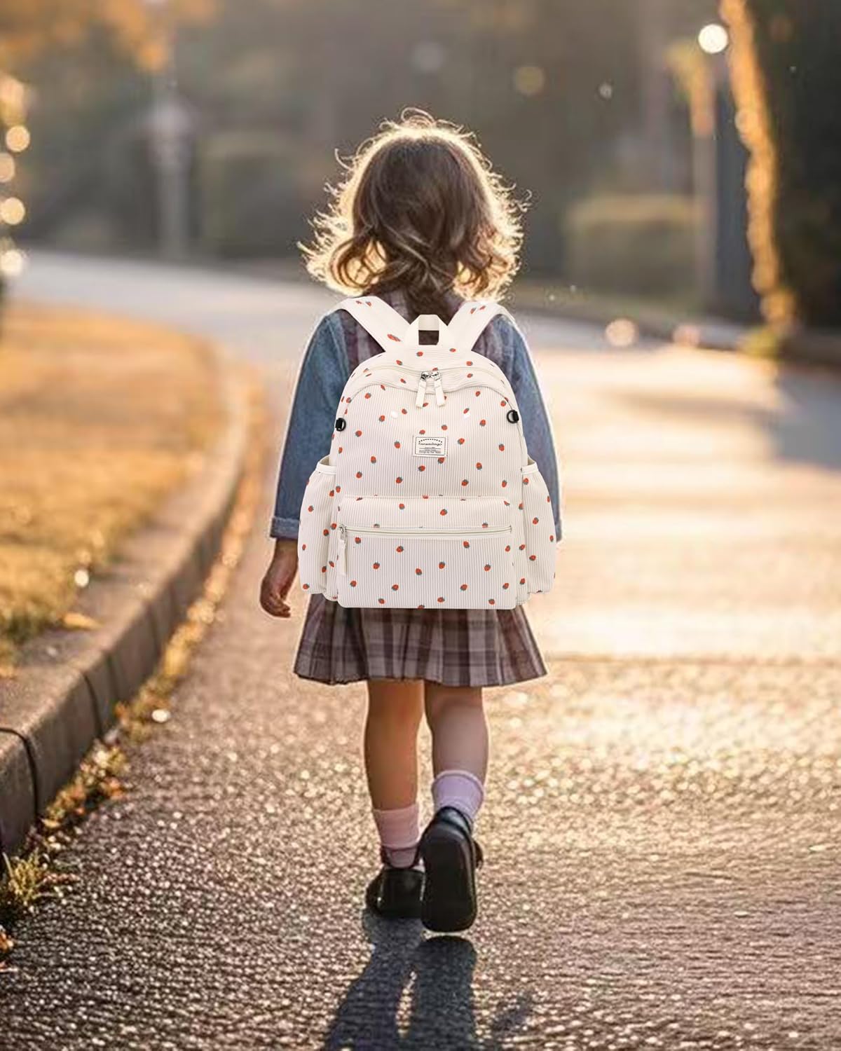 Corduroy Kids Backpack for Boys Girls 2-5 Toddler Backpacks for Primary Elementary Kindergarten (Strawberry Beige, Small (13.7" H Fit A4 Folder))