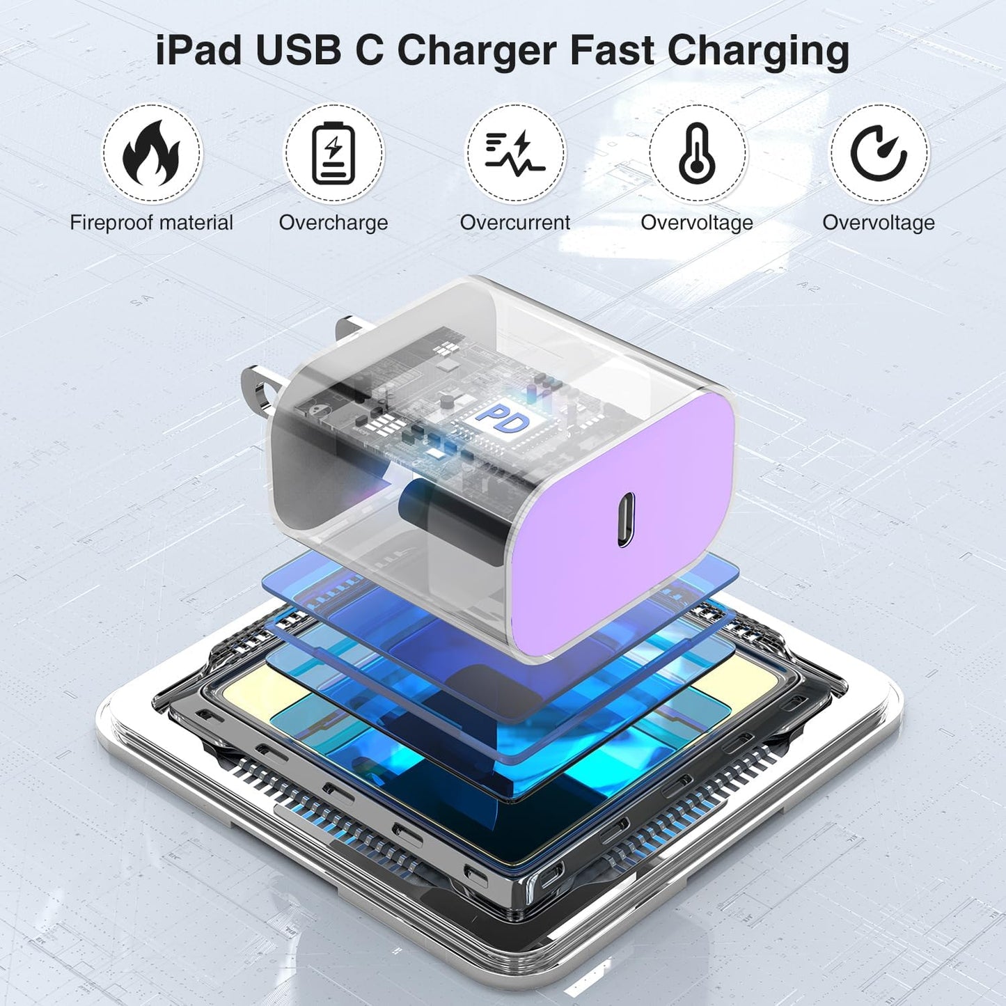iPhone 16 15 Fast Charger 10ft, USB C Charging Block and Long Type C to C Cable Cord,Wall Plug Power Adapter Cube Brick for Apple 16 Pro Max/16 Pro/15 Plus/15 Pro Max/iPad 12.9/11 inch/Air/Mini-Purple