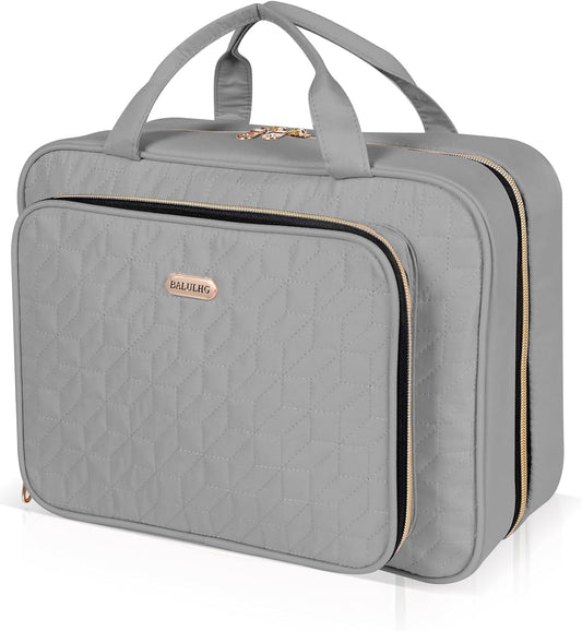 Travel Hanging Toiletry Bag for Women, 12'' x 4.3'' x 9'' Makeup Bag Cosmetic Organizer Waterproof with Hanging Hook Multiple Pockets for Women Travel Essentials Grey