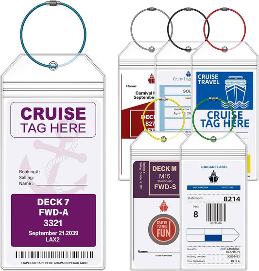 Cruise Luggage Tags for Carnival, MSC, Costa, NCL & Princess Cruise Ships, 6Pack Clear Tags Zip Seal Reusable Cruise Travel Essentials for 2025-2026