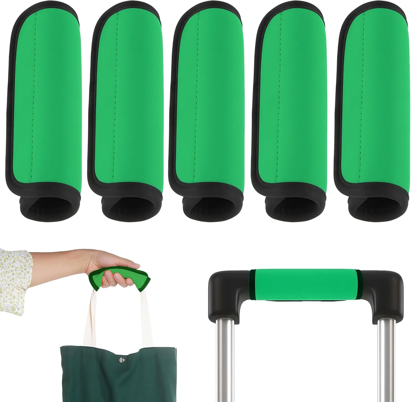Luggage Handle Wrap 5 Pack, Luggage Tags |Handle Wraps|Handle Covers for Suitcase/Beach Bag/Backpacks, Bright Suitcase Identifiers Travel Accessories for Airplane (Green x 5)