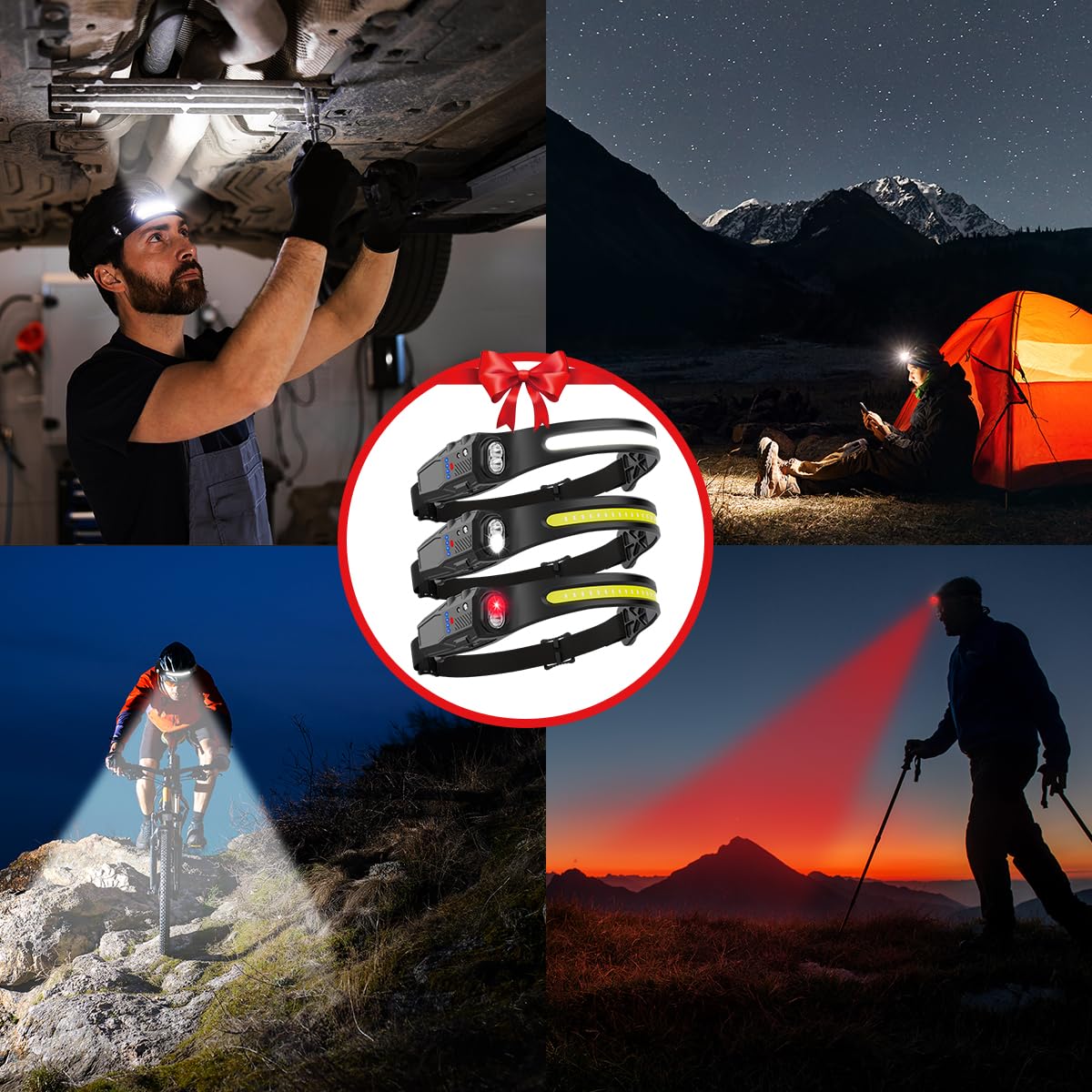 KYEKIO 3Pack 7Modes LED Headlamp Rechargeable with Red Light for Adults