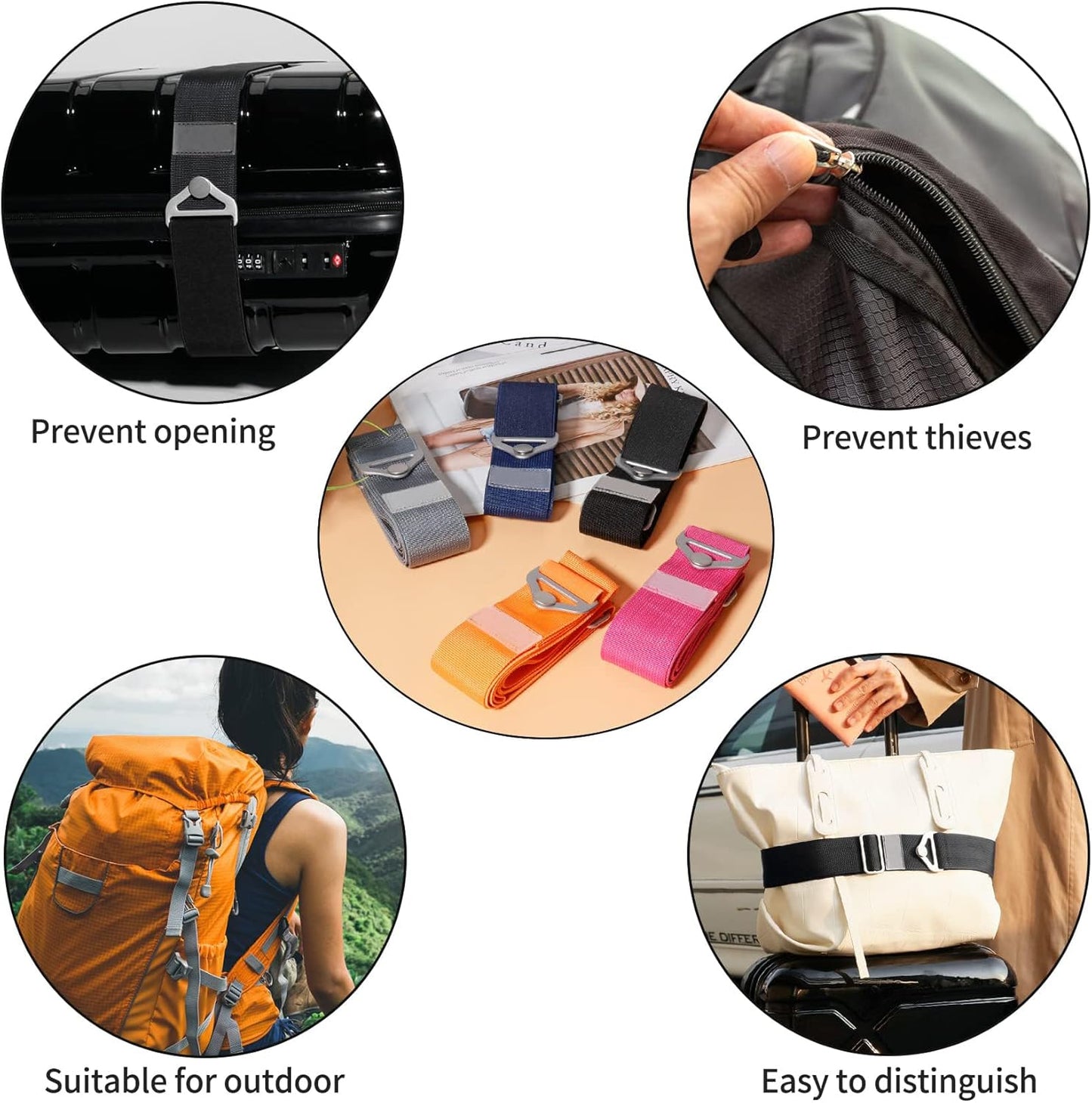 TOOVREN 2-in-1 Luggage Straps Add a Bag Bungees Travel Belt for Luggage Strap Over Handle Travel Belt for Luggage Adjustable with Alloy Buckle Elastic Belt Suitcases Strap Travel Accessories Black