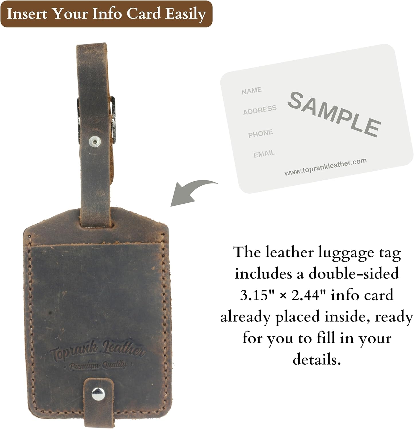 Toprank Leather Genuine Luggage Tags – Durable Leather Bag Tags for Travel, Baggage & Accessories (Tan)
