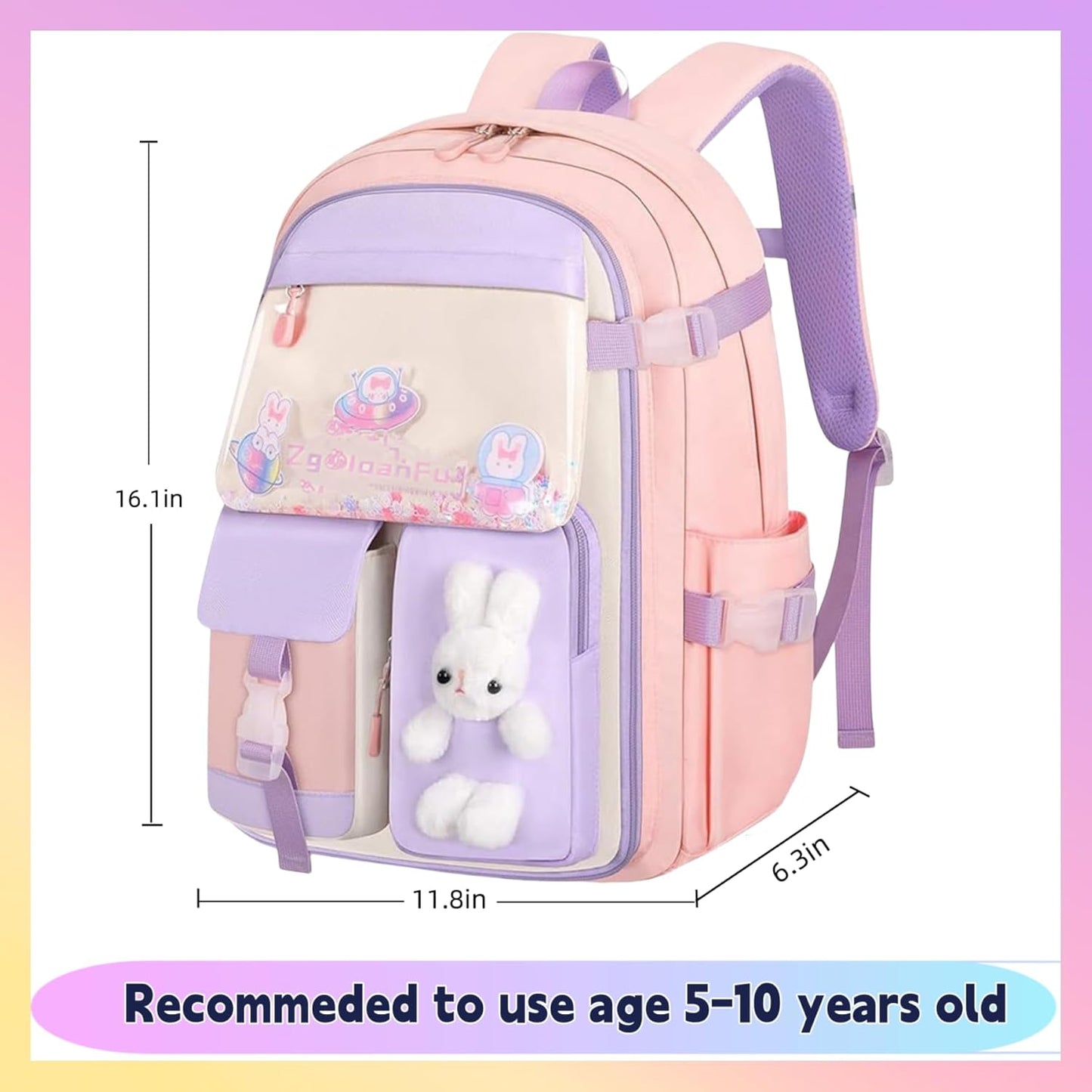 Girls Backpack, Kids Backpack for Girls School Bunny Book Bag for Elementary Primary School Kindergarten Elementary Preschool Middle