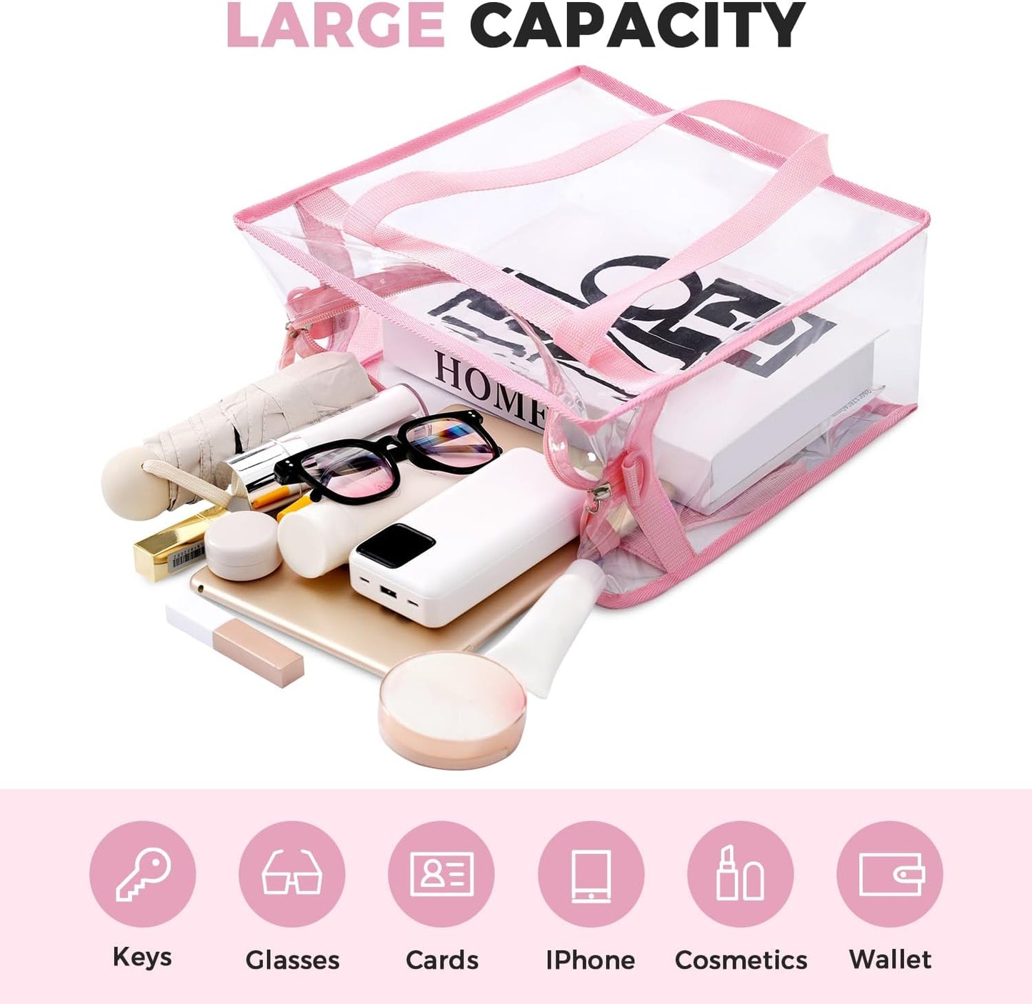 BAGAIL Clear Bags 12x6x12 Stadium Approved Clear Tote Bag with Zipper Closure Crossbody Shoulder Bag with Adjustable Strap