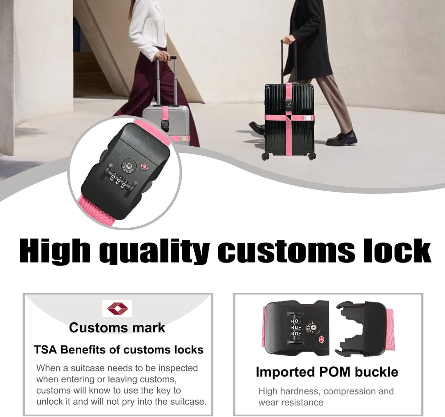 Luggage Straps TAS,Travel Strap with Name tag,Easy to Identify,Luggage Straps TSA Approved with Lock,Combination Luggage Lock with Adjustable Length,Compatible with 20-34 inch Luggage(Pink 1 Pack)