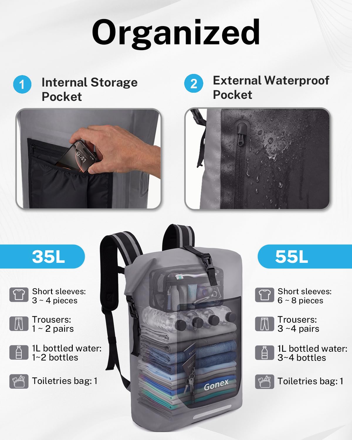Gonex Waterproof Ultralight TPU Backpack 35L Roll Top Dry Bag, Kayaking