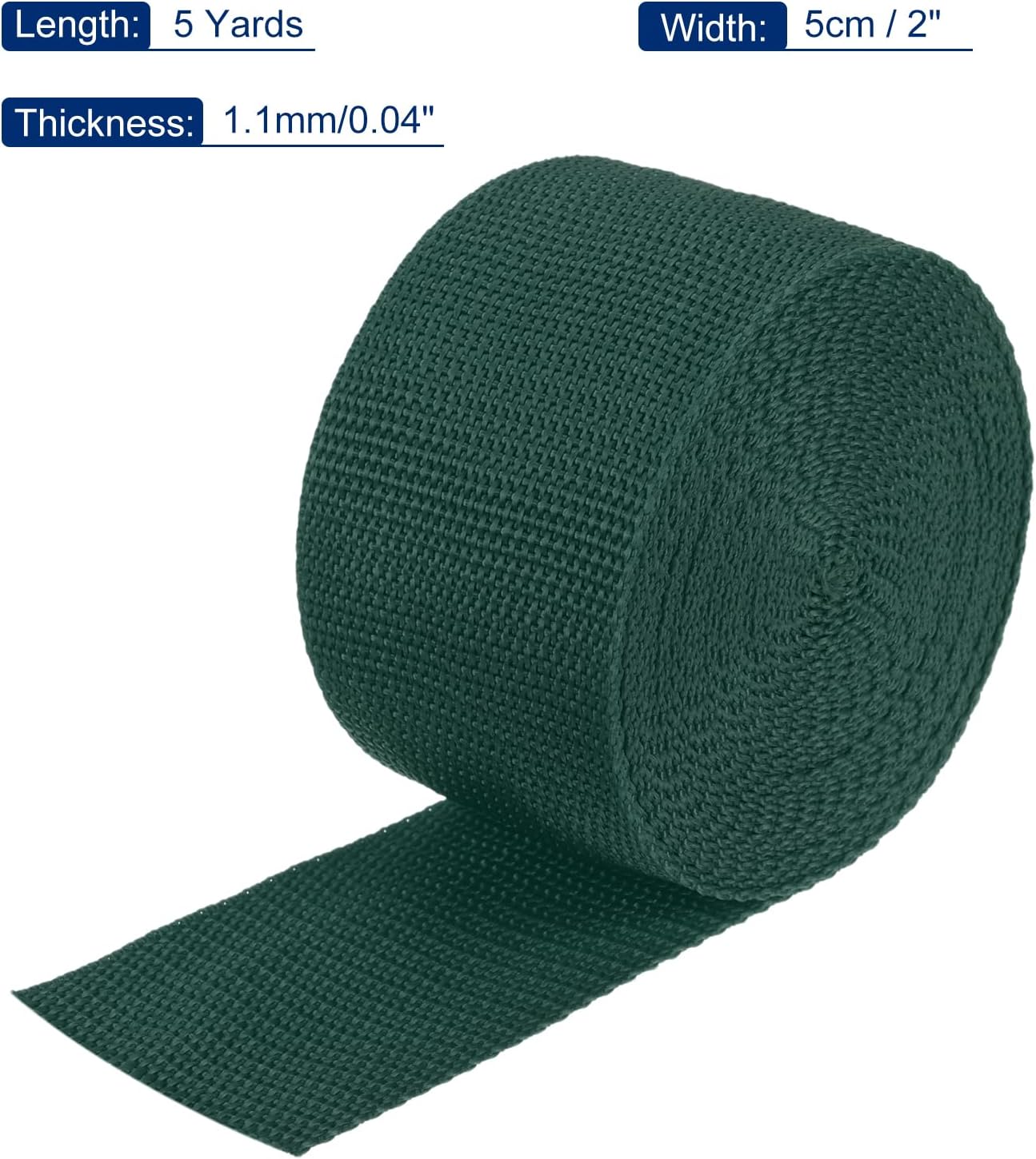 MECCANIXITY Lightweight Polypropylene Webbing Strap 2" 5 Yard Backpack Strapping Band Dark Green for Outdoor Luggage Cargo Straps