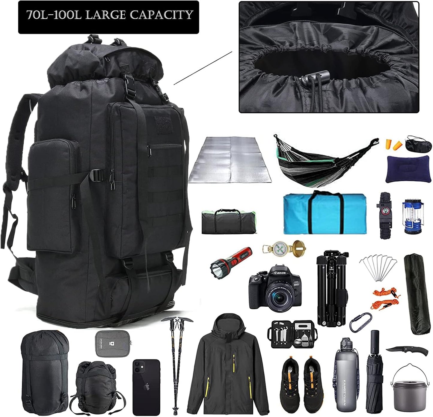 Hiking Backpack for Men 70L/100L Camping Backpack Military Rucksack Molle 3 Days Assault Pack for