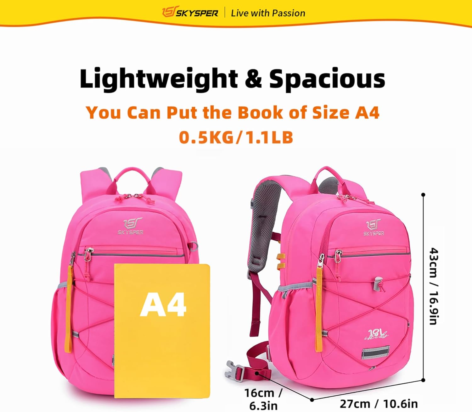SKYSPER Kids Backpack 18L Children School Bag Child Boy Girl Pack Ages 4-8 for Traveling Day Trips