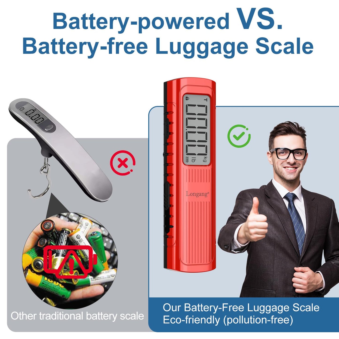 Battery-Free Digital Luggage Scale, 110lbs/50kg Portable Handheld Hanging Scale for Luggages, Suitcases, Backpacks & Bags, Easy Weighing for Travel, No Need Batteries (Red)