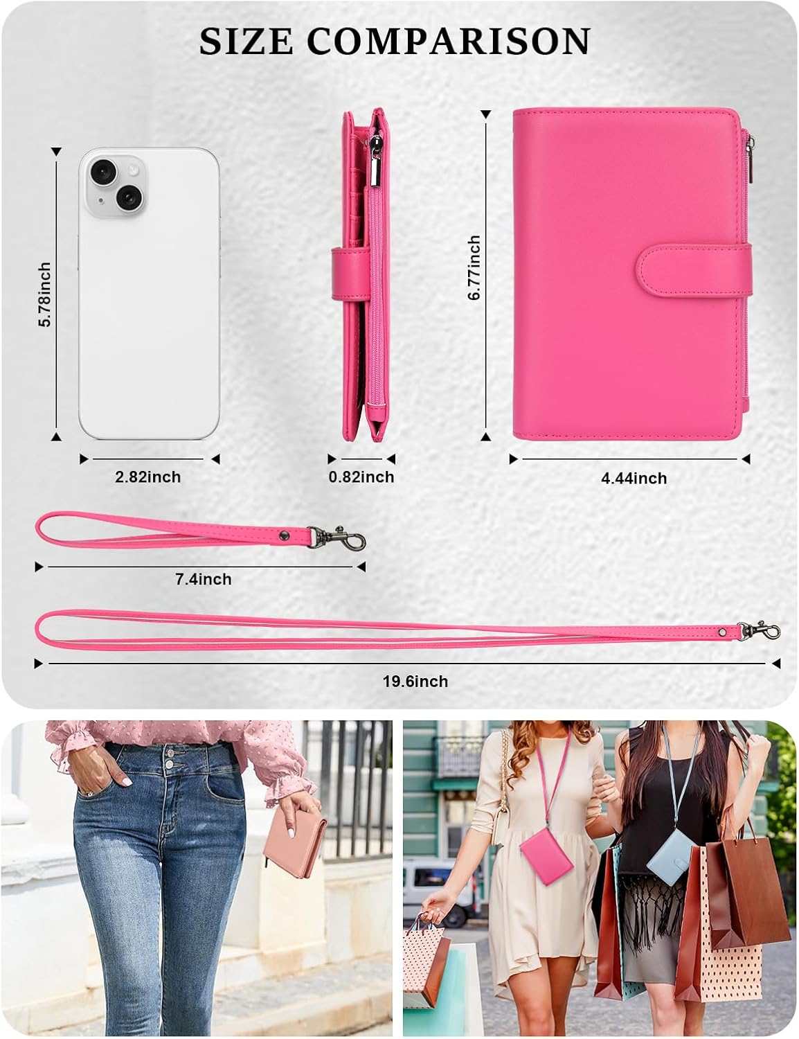 RFID Passport Holder for Women/Men Travel Gifts, Large Capacity Passport Wallet, Family Travel Documents Organizer with Card/Airtag Slots, Zipper coin pocket, Cash Holder Passport Cover Case(Hot Pink)
