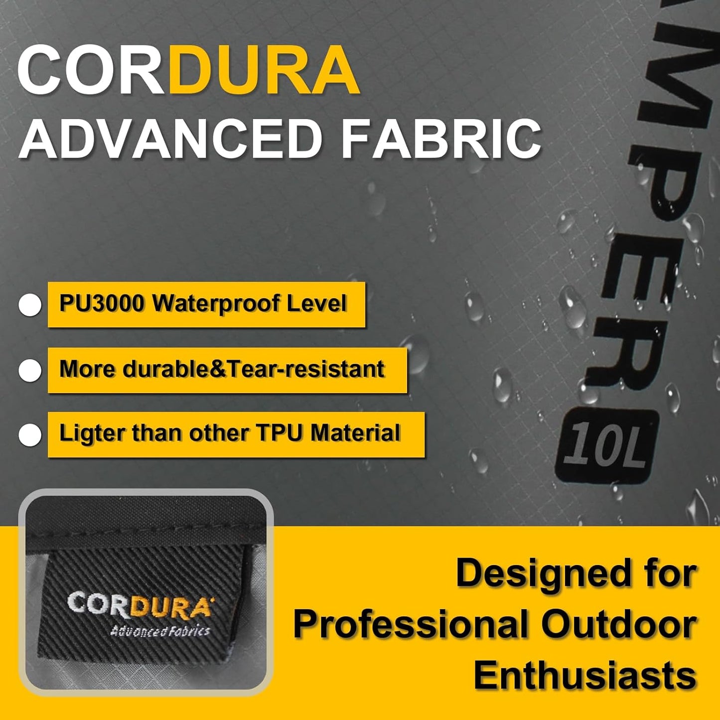 Waterproof Dry Bag with Survival Whistle-Enhanced Tear-resistant CORDURA Fabric-Lightweight Storage